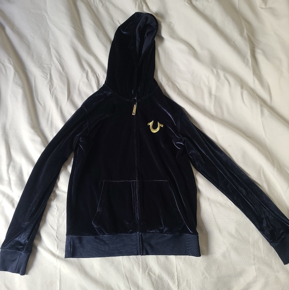 True Religion Tops - True Religion Navy Velour Classic Buddha Hoodie